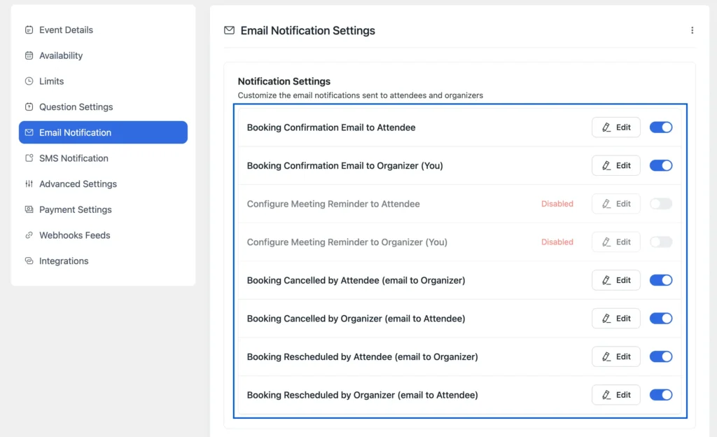 meeting confirmation and reminder email setup